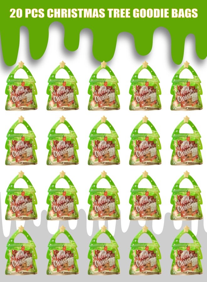 AOKELEON 20 Pcs Christmas Tree Treat Bags with Handle, Resealable & Stand-up Bottom for Holiday Party Candy - Image 3